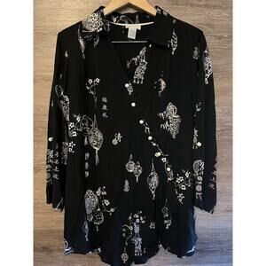 Soft Surroundings Sz L Tunic Blouse Top Black Japanese Japan Style